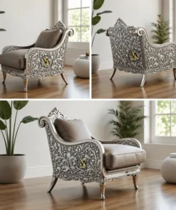 Luxury German Silver Accent Chair with floral carving