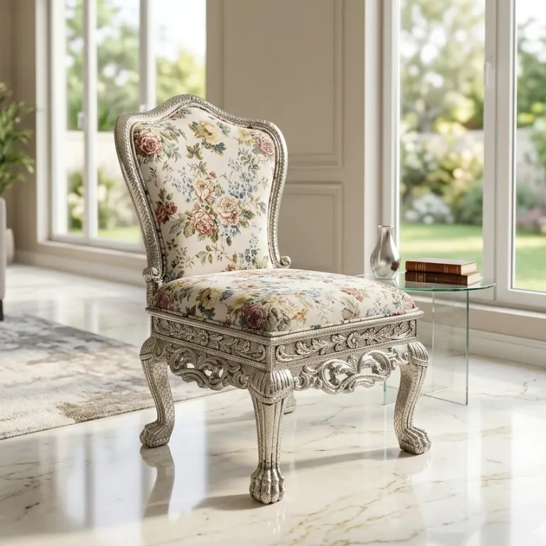 handmade-german-silver-luxury-chair Imperial German Silver Luxury Chair with Floral Upholstery and Handcrafted Silver Carving