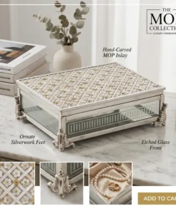 Luxury jewelry box for women made with mother of pearl and white metal