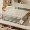 Mother of Pearl Jewelry Storage Box with handcrafted floral inlay design on dressing table