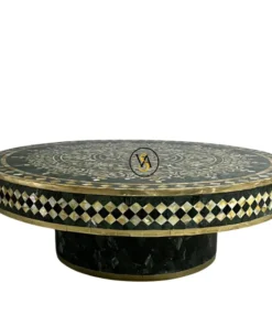 Luxury Mother of Pearl Inlay Green Marble Round Coffee Table front view