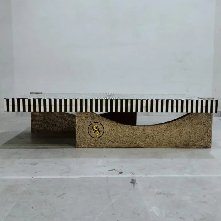 Modern Bone Inlay Center Table with Luxury Brass Finish Base