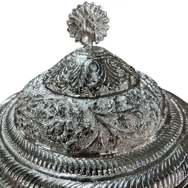 floral-decorative-pot-with-lid Silver Plated Decorative Pot with Lid for Dining Table Decor