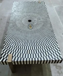 Handmade Black Bone Inlay Coffee Table Geometric Pattern Top View