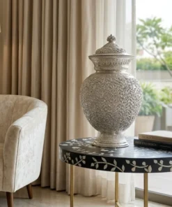 Luxury Floral Silver Plated Decorative Pot for Living Room