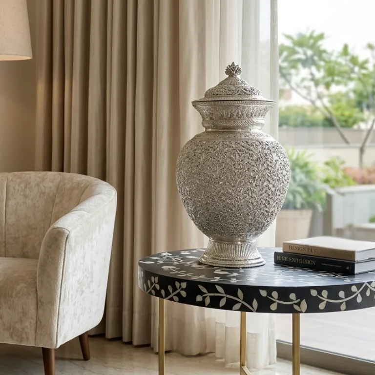 handmade-silver-plated-floral-decorative-pot Luxury Floral Silver Plated Decorative Pot for Living Room