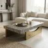 Luxury Black Bone Inlay Coffee Table with Brass Base in Modern Living Room