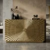 Handmade brass cladding sideboard cabinet with modern Sunburst pattern for luxury living room interiors