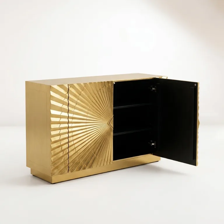 Luxury brass cladding cabinet sideboard open door handcrafted in India