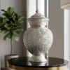 Luxury Silver Plated Floral Decorative Pot with Lid for Modern Home Decor, Handmade Urn
