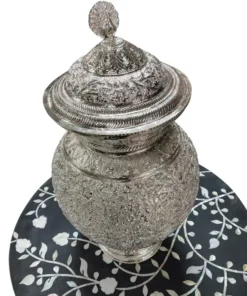 Handmade Silver Plated Floral Decorative Pot Showpiece