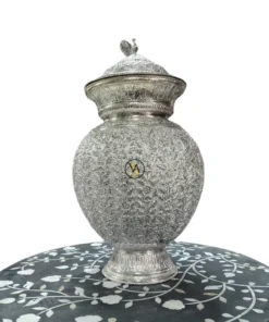 Luxury Silver Plated Floral Decorative Pot with Lid for Home Decor
