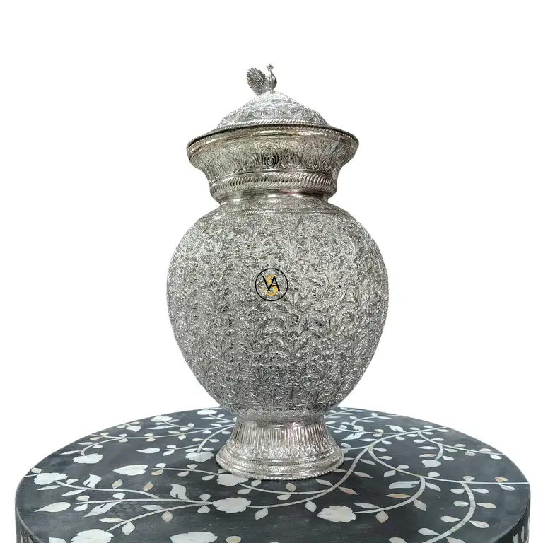 silver-plated-decorative-pot Luxury Silver Plated Floral Decorative Pot with Lid for Home Decor