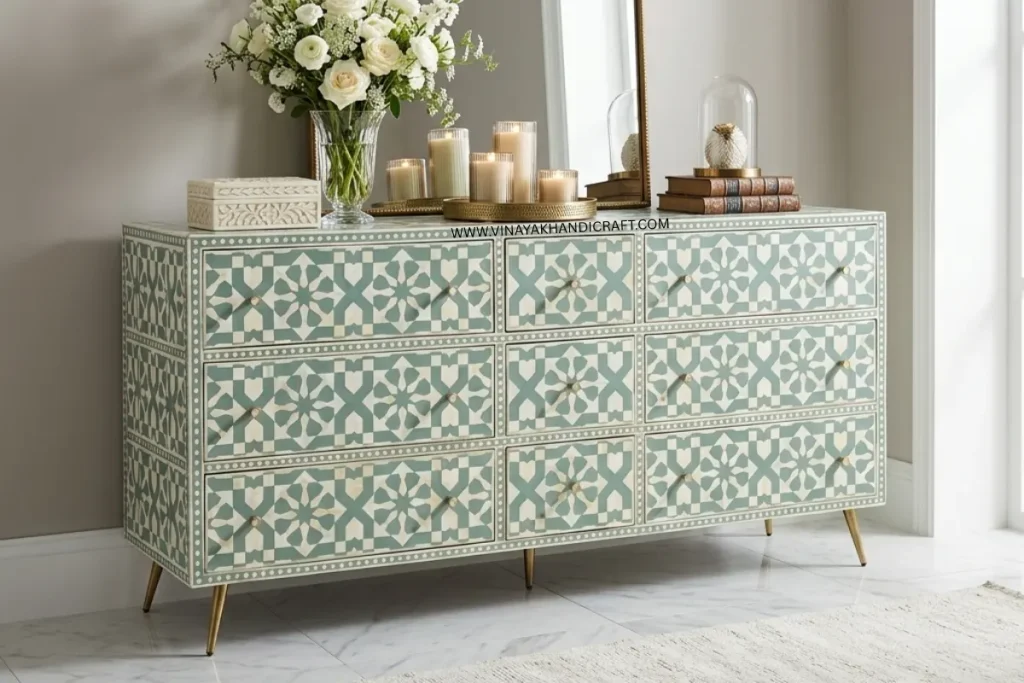 Bone inlay storage cabinet in a luxury interior