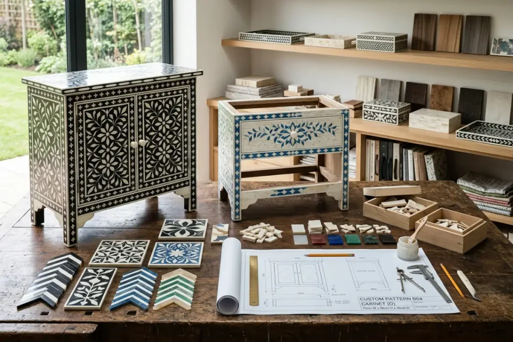 Custom bone inlay furniture with different sizes and designs