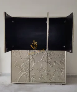 Six door German silver cupboard with decorative floral cupboard doors