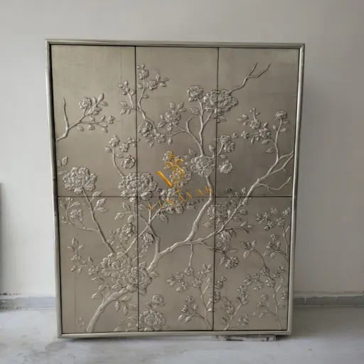Handmade German Silver 6 Door Cupboard | Rose Floral Design - Image 2