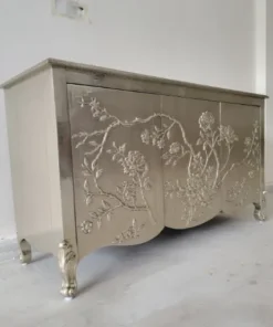 Luxury German silver buffet cabinet with rose floral detailing and storage