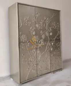 Handmade German silver wardrobe cabinet with embossed rose flower design