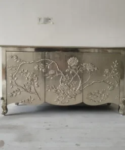 Handmade German silver floral storage cabinet with decorative rose design