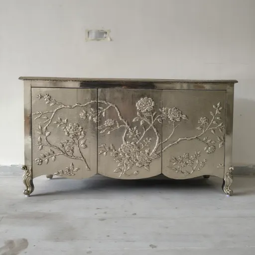 Handmade German silver floral storage cabinet with decorative rose design