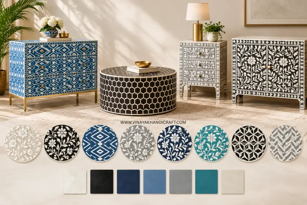 Bone inlay furniture colors and patterns