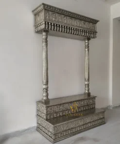 handmade german silver pooja mandir for living room side view