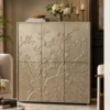 Handmade German silver rose floral 6 door cupboard with embossed flower design for luxury interiors