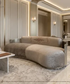 Contemporary curved designer sofa with luxury coffee table