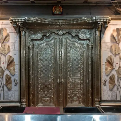 German Silver Carved Temple Double Door - Image 2
