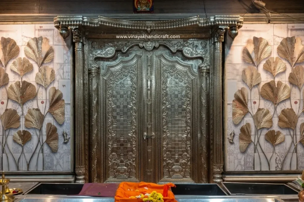 Luxury German silver double door for traditional pooja room and temple interior