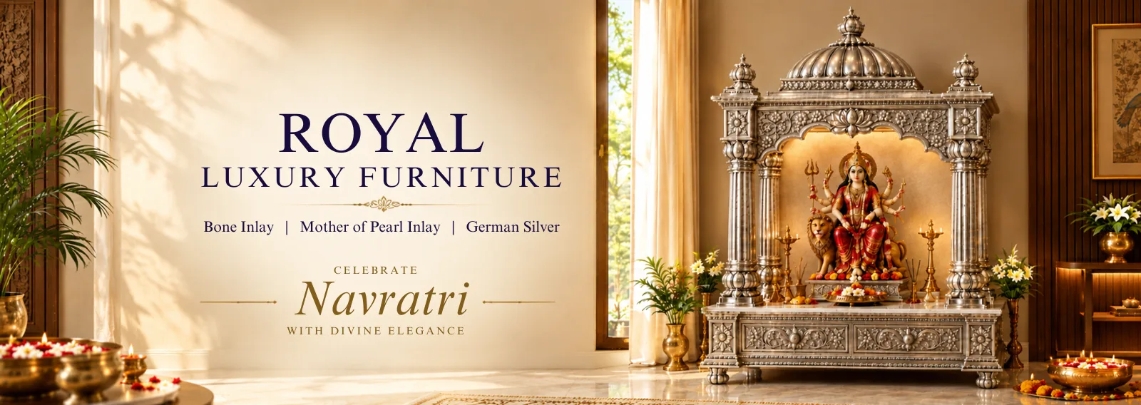 Luxury German Silver Temple with Maa Durga for Royal Home Interiors