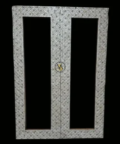 Mother of pearl inlay floral glass double door with handcrafted decorative design