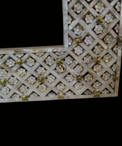 Luxury mother of pearl floral double door with glass panels for villa interiors