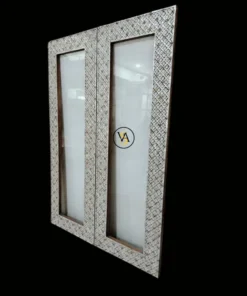 Luxury handmade mother of pearl double door with floral inlay and glass panels