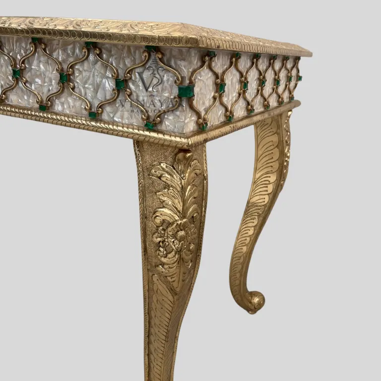 Decorative Curved Brass Carved Legs of Luxury Inlay Console Table