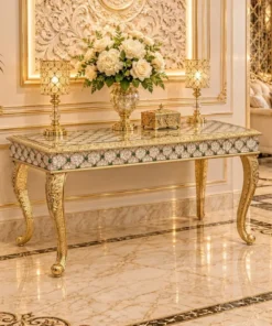 Luxury Mother of Pearl Inlay Console Table with Brass Cladding in Modern Bedroom