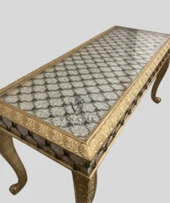 Alternative view of Luxury Mother of Pearl Inlay Console Table with Brass Cladding