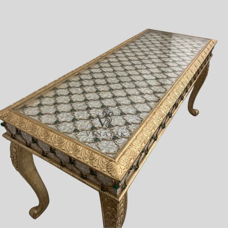Luxury Mother of Pearl Inlay Console Table with Brass Cladding - Image 2
