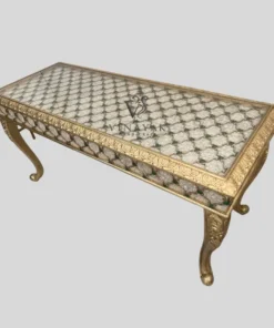 Glass Top with Detailed Mother of Pearl Inlay Work on Luxury Console Table